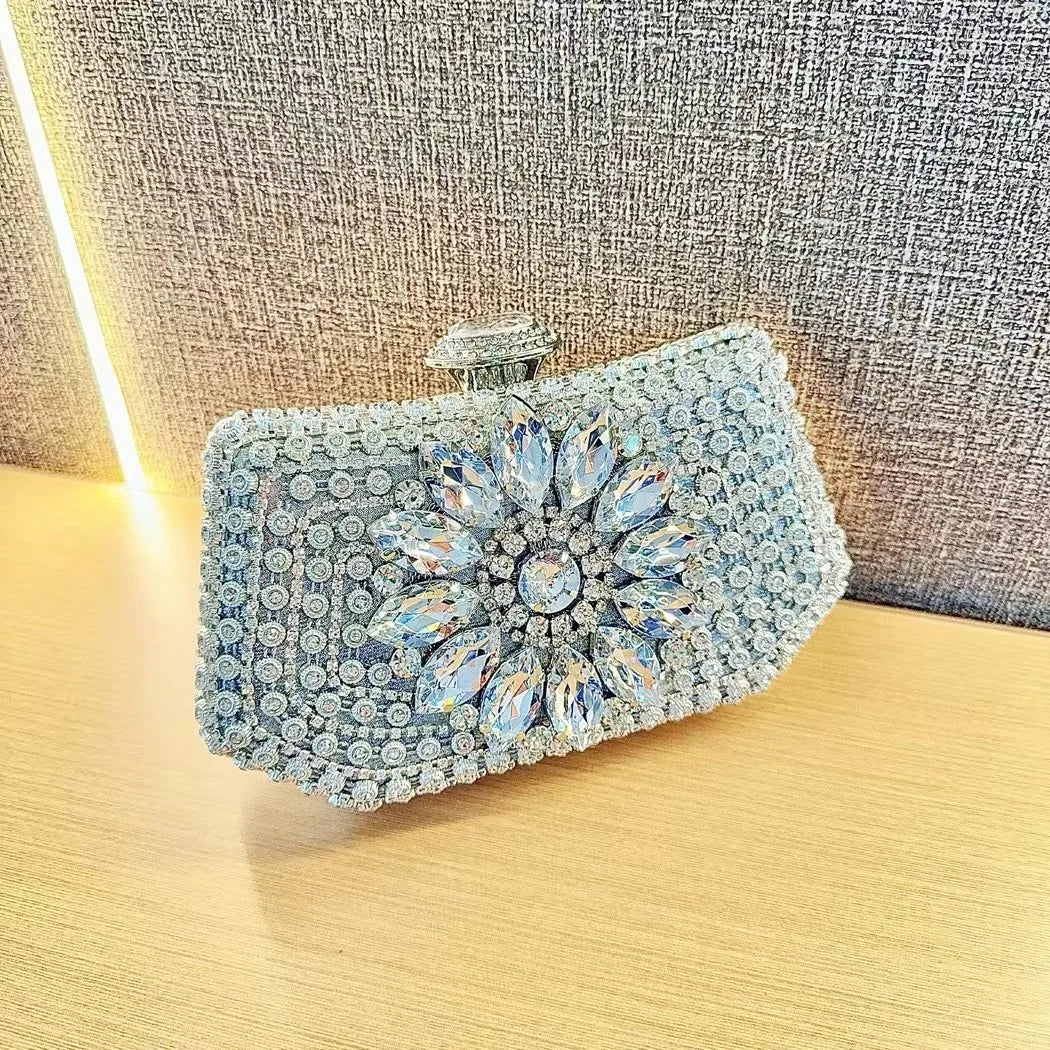 Women's Dinner Wedding Bag Studded Diamond Shoulder Crossbody Sequin Clutch Bag