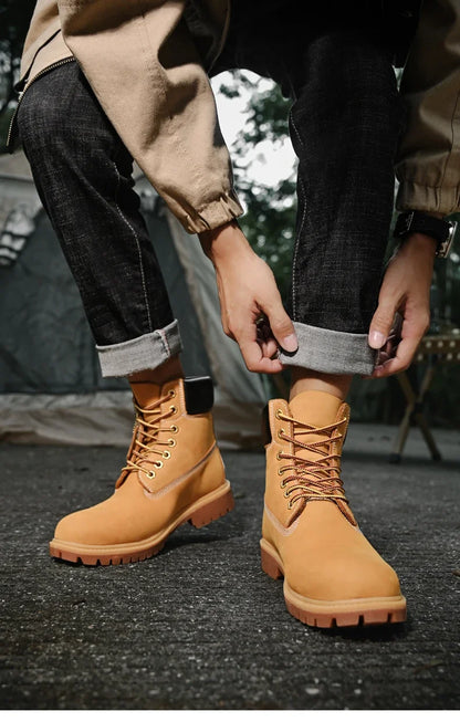 Boots Men High Top Boots High Quality Women Leather Shoes Fashion Outdoor Sneakers Men Lace Up Non-Slip Ankle Boots for Couple