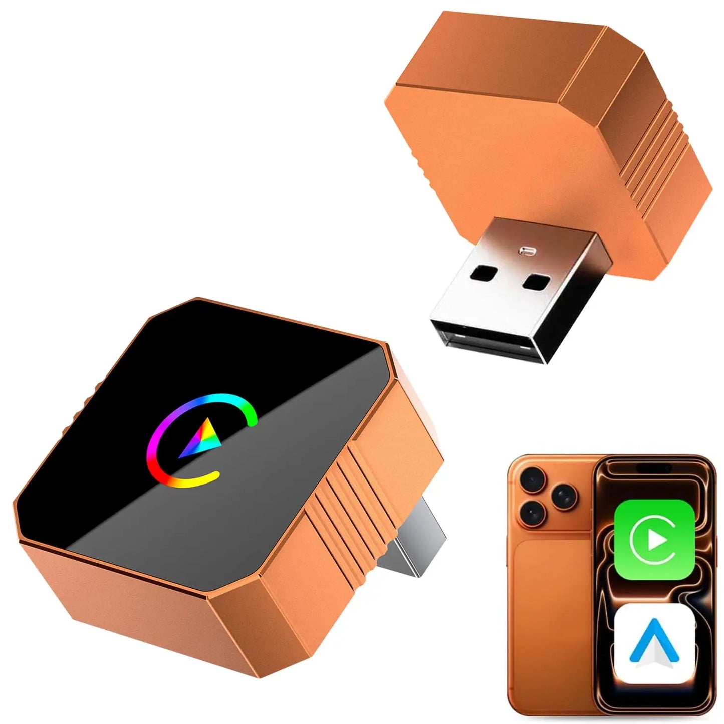 Adaptateur sans fil Carplay pour iPhone, CarPlay avec câble vers sans fil, Android Auto 2 en 1 Mini USB design