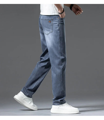 2024 spring and summer new styles Men's baggy jeans light blue Stylish thin lyocell stretch jeans