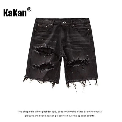 Kakan - New Summer Distressed Denim Shorts for Men, Korean Youth Popular Slim Fitting Small Leg Quarter Pants Jeans K58-DK322