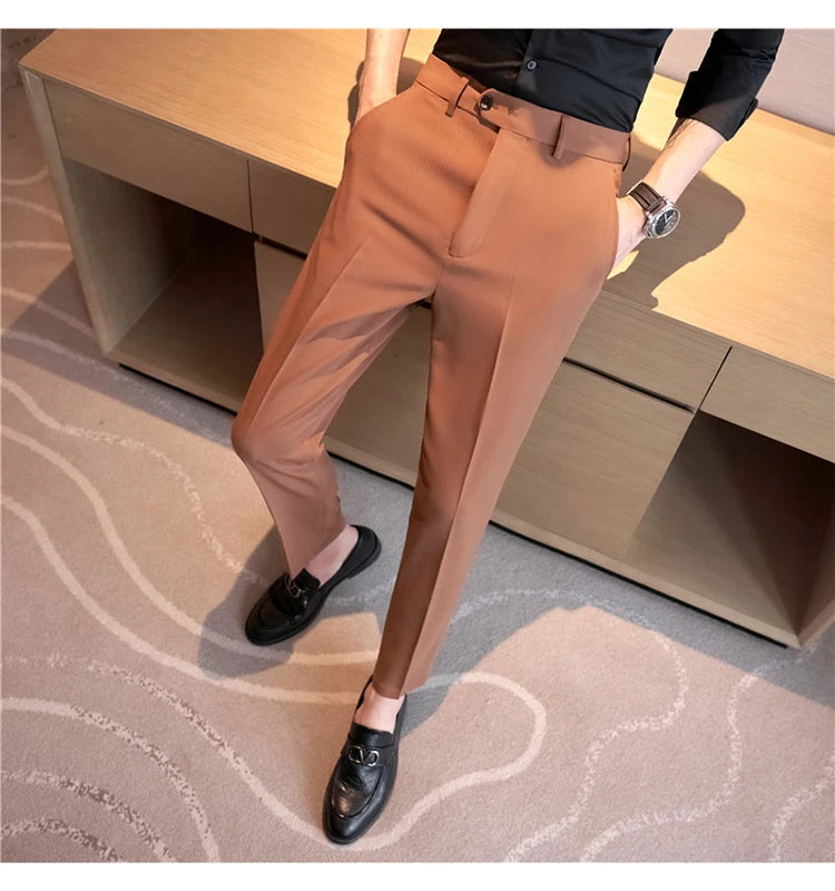 Men Suit Pants 2024 Spring Korean Style Business CasualStraight Dress Pants for Solid Slim Fit Men Formal Trousers Mens Clothing