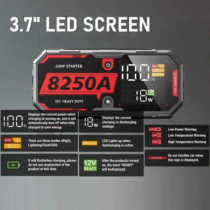 Démarreur de saut de batterie de voiture 8250A 12V Pro, Booster Portable PD65w 26000mAh, 13l, pour dispositif de démarrage d'urgence