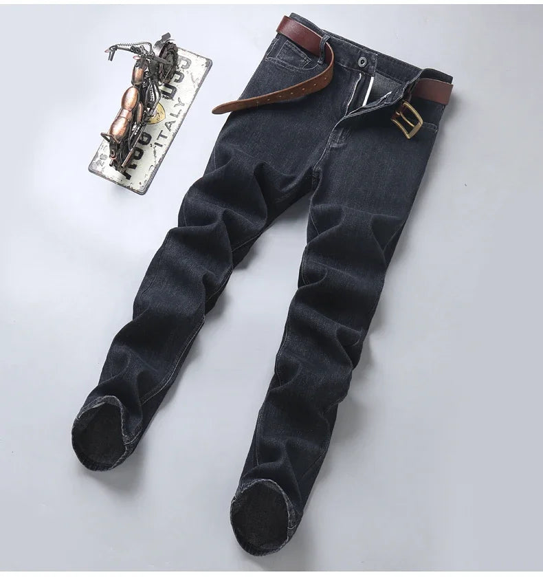 2024 Spring Summer New Style Classic Slim Jeans for Men Korean Fashion Simple Solid Color Straight Skinny Denim Trousers Male