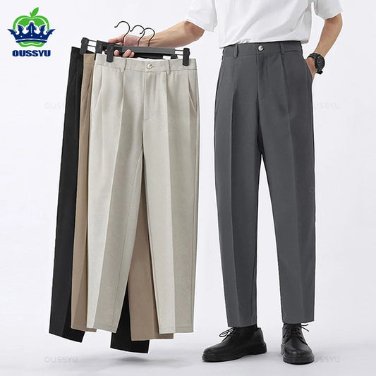 Spring Summer Suit Pants Men Slim Work Elastic Waist Soft Formal Trousers Male Korea Thick Black Brand Clothing Plus Size 40 42