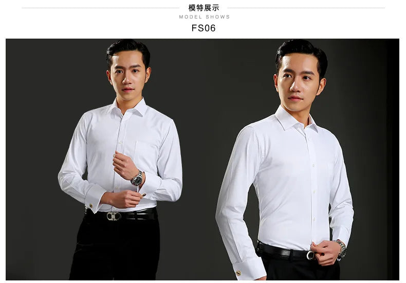 Men's Classic French Cuffs Social Dress Shirt Formal Business Standard-fit Long Sleeve Wedding Party Office Work White Shirts