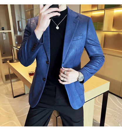 Suede Blazer Men's Fashionable Slim Fit Suit Jacket High-quality Single Breasted Business Dress Formal Jacket Blazer Hombre