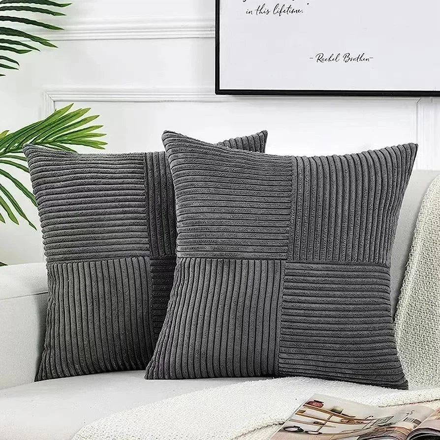 Green Luxury Corduroy Striped Square Cushion Covers 45*45CM Soft Splicing Throw Pillow Covers for Couch Bed Chair Home Decor