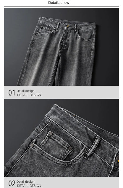 2024 spring and summer new high-end affordable luxury fashion jeans men's stretch denim slim fit tapered casual trousers