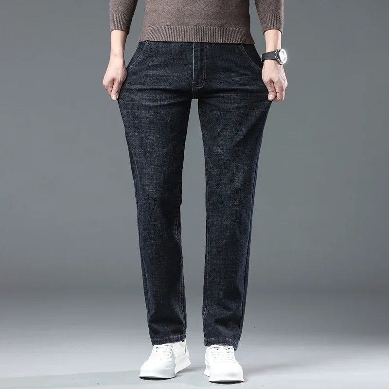 2024 New Straight Baggy Jeans Ultra-thin Comfortable Business Male Trousers Casual Blue Black Classic Denim Pants