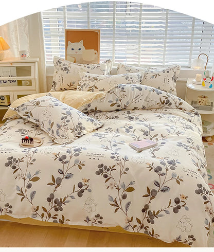 Cute Home Comforter Bedding Sets Washed Cotton Duvet Cover Flat Bed Sheet Set Twin Full Queen King Size Bed For Girls Couple