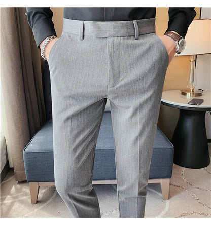 British Style Striped Slim Fit Suit Pant Men Business Casual Simple Dress Pants High Quality Social Wedding Party Trousers 38-28