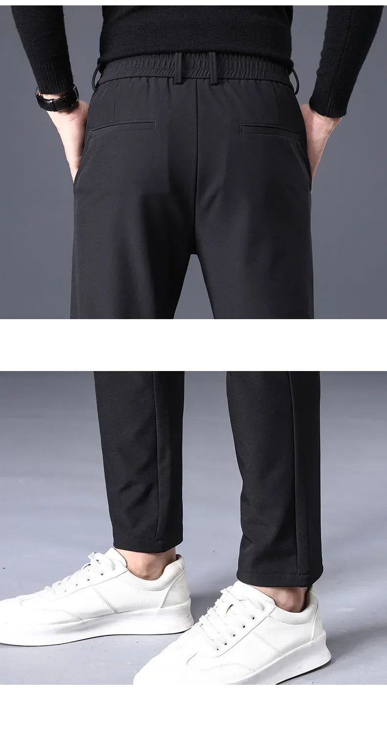 Spring Summer Thin Men's Business Casual Pants High Elastic Jogger Slim Straight Korean Brand Trousers Clothes Black Gray Blue