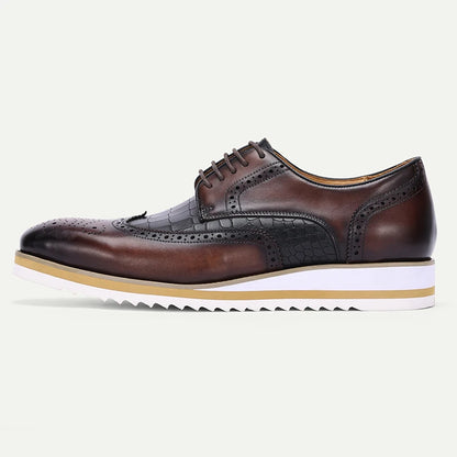 New Men's Business Leather Shoes Fashion Summer Lace-Up Blue Black Hand Carved Wedding Shoes  Office Oxford Shoes