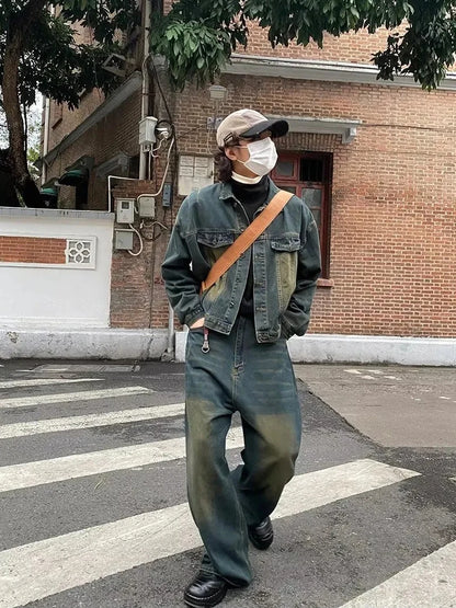 REDDACHiC Vintage Green Wash Baggy Jeans for Men New Casual Wide Leg Adjust Waist Y2k Pants Street Style Work Wear Male Trousers