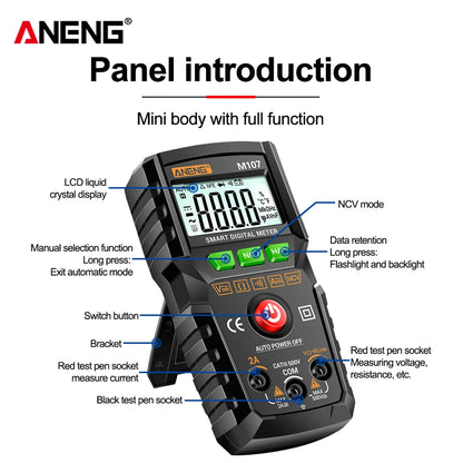 ANENG M107 Profesional Digital Multimeter 4000 Counts Auto Tester Digital Multimetre Testeur Electrique Mini Multímetro Test