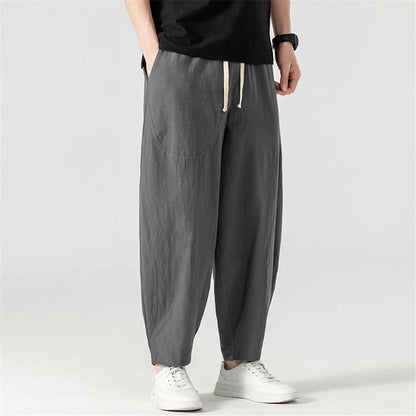 Linen Pants Men Baggy Pants Plus Size 9XL Summer Ankle-length Pants Male Solid Color Bottom Big Size 9XL