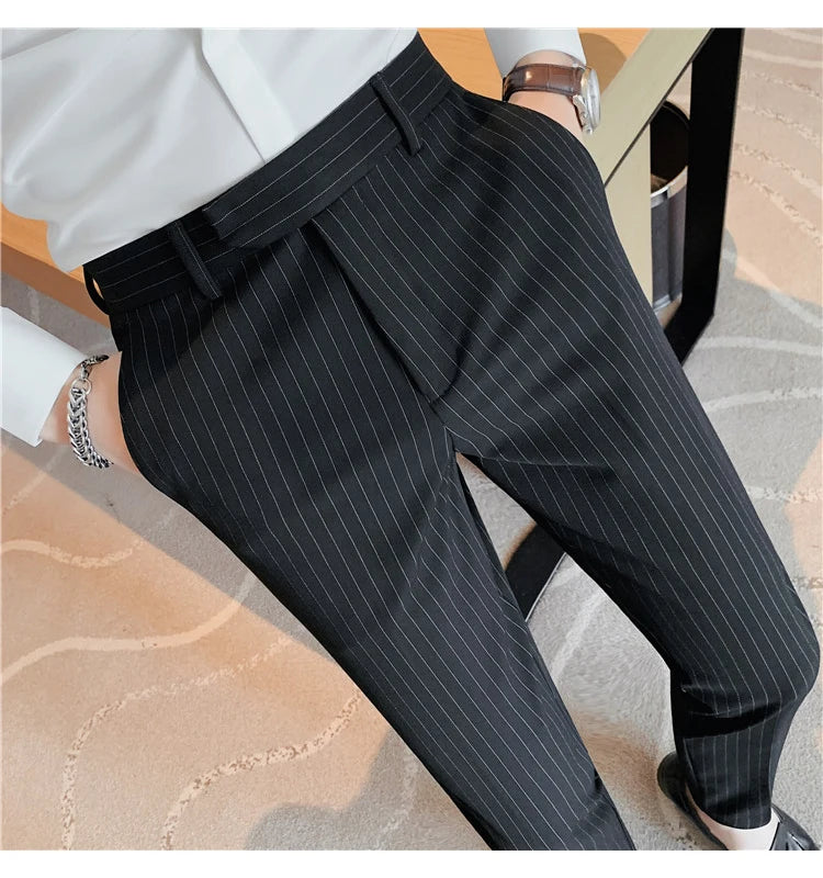 British Style Striped Slim Fit Suit Pant Men Business Casual Simple Dress Pants High Quality Social Wedding Party Trousers 38-28