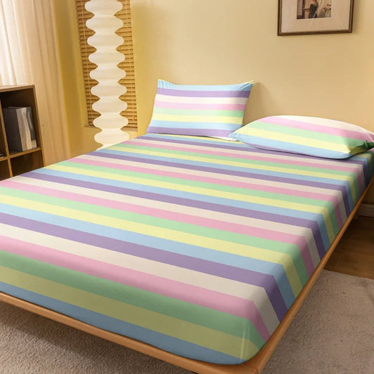 1 Rainbow Bridge Pattern Matte Fitted Sheet, Bedroom Printed Bedcover, Bedding Supplies (excluding pillowcases)