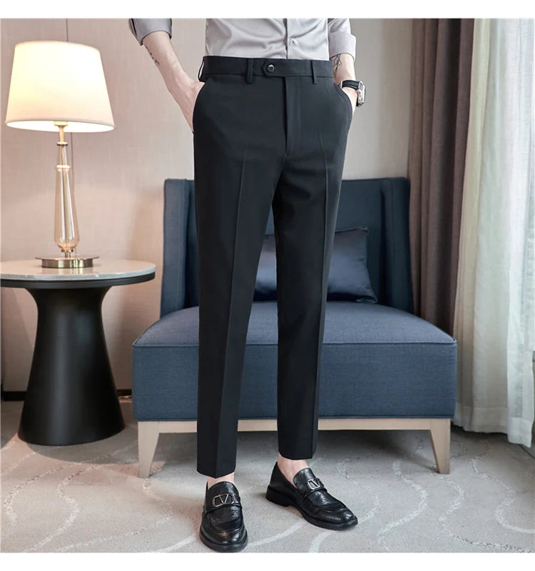 Men Suit Pants 2024 Spring Korean Style Business CasualStraight Dress Pants for Solid Slim Fit Men Formal Trousers Mens Clothing