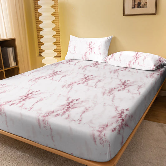 1 Simple modern Marble texture printed matte Fitted Sheet, bedroom printed bed cover, bedding (excluding pillowcases)