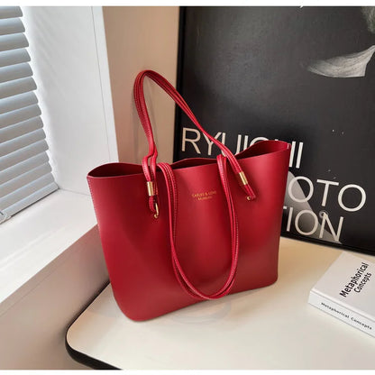 Red Fashion Shoulder Bag Large Capacity Brand Tote Bag PU Leather Luxury Designer Tote Bag Commuter Wedding Party Big Handbag