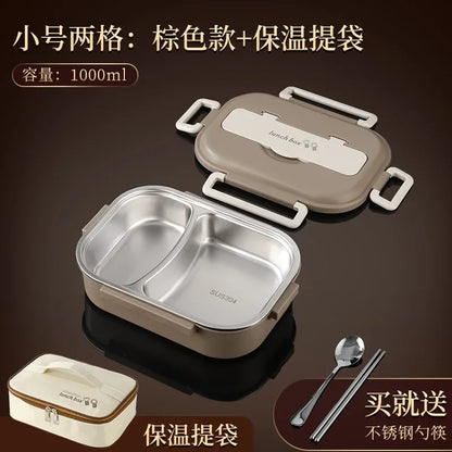 304 stainless steel compartment insulated lunch box office worker students sealed portable bento Microwae Heating food container