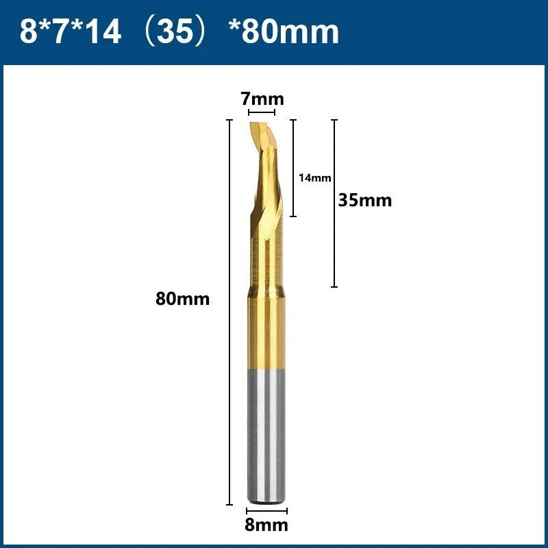 XCAN  Aluminum Spiral End Mill 8mm Shank HSS Milling Cutter Single Flute CNC Router Bit TiN Coated End Mill for Wood Cutting