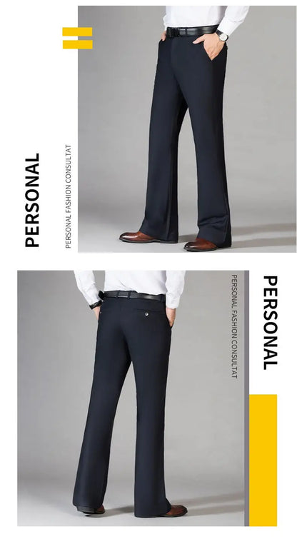 2024 Men's Spring Summer New Casual Slim Flares Trousers Male Bell-Bottom Long Trousers Men Solid Color Business Pants K410