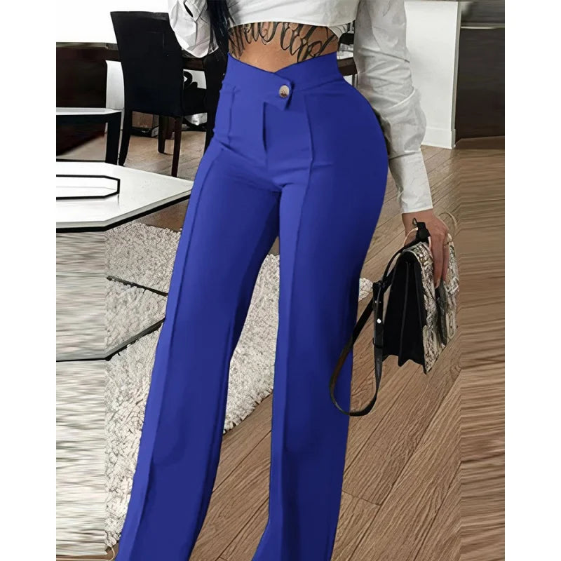 2023New Women's Cross-Border Slim-Fit Green Leisure Commute Wide-Leg Trousers