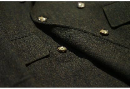 Mauroicardi Autumn Winter Long Warm Green Polo Coat Men Double Breasted Cool Luxury Elegant England Style Wool Blends Overcoat