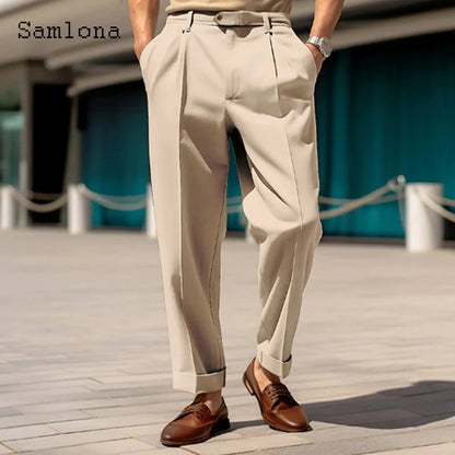 2024 Men's Stand Pocket Formal Wide Leg Pants Men Elegant Party Wedding Trouser Plus Size Mens Fashion Triple Buttons Suit Pants