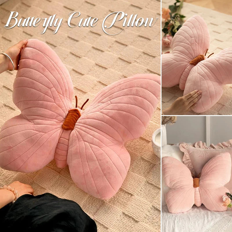 Butterfly Pillow Throwing Pad Short Plush Cushion Cute Girl Pink Toy for Bedroom Sofa Home Decoration Home Textile Cushion