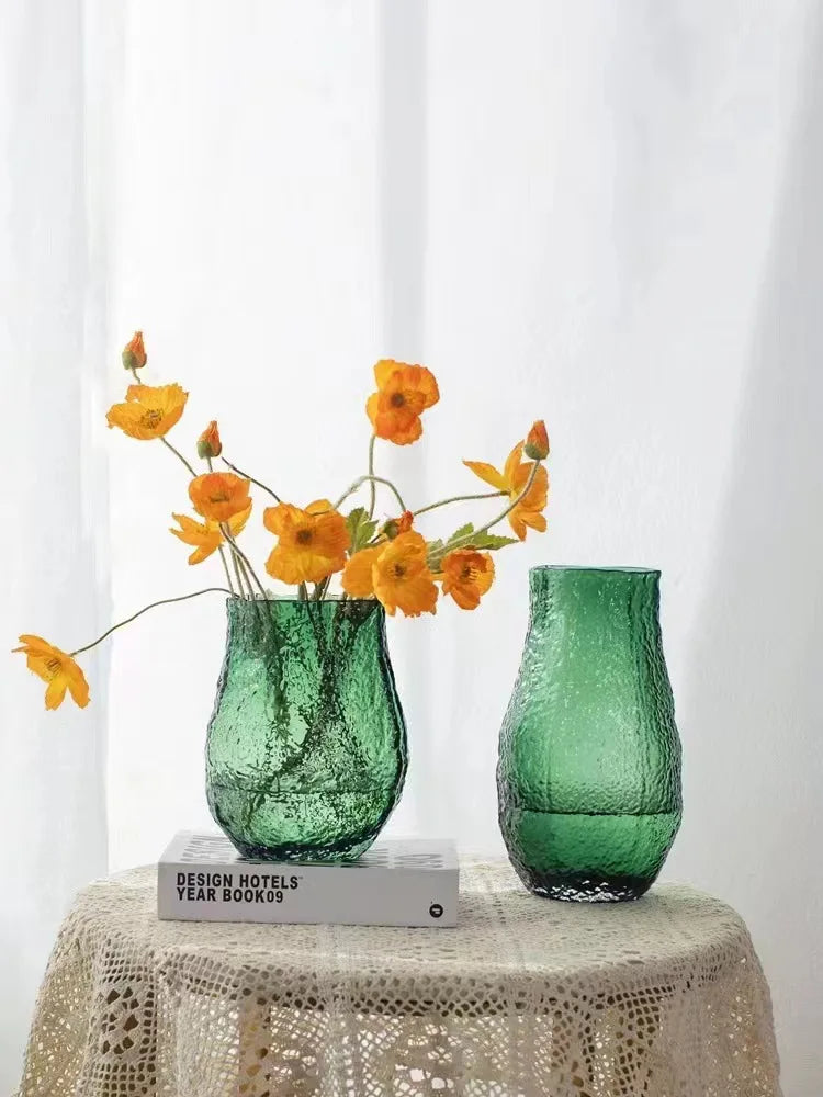 Glass Vase Pleated Roads Green Transparent Hydroponics Flower Vase Flower Arrangement Accessories Terrarium Home Decoration