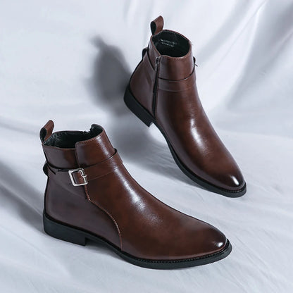 2024 high-quality new ankle boots with side zipper brown black classic business casual party personalized buckle men's shoes