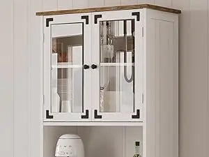 67" Tall Bathroom Storage Cabinet, Freestanding Linen Cabinet with Glass Doors & Drawer, Large Bathroom Pantry