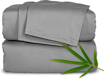 Genuine 100% Organic Viscose Derived from Bamboo Bed Sheet Set, Luxuriously Soft & Cooling, Double Stitching