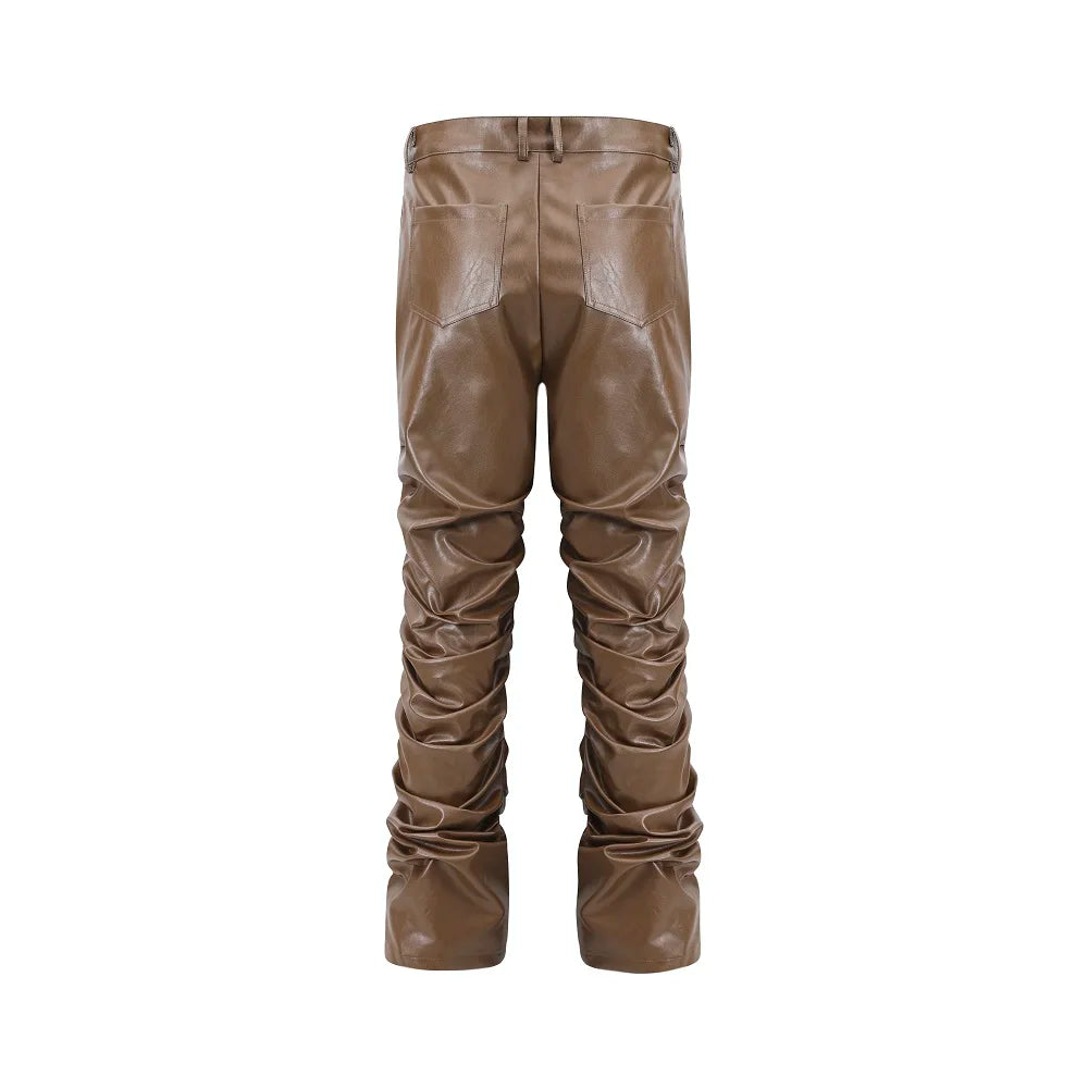 Pleated Leather Pants Men Motorcycle Leather Pants for Men Street Wear Faux Leather Pants Men HIP HOP