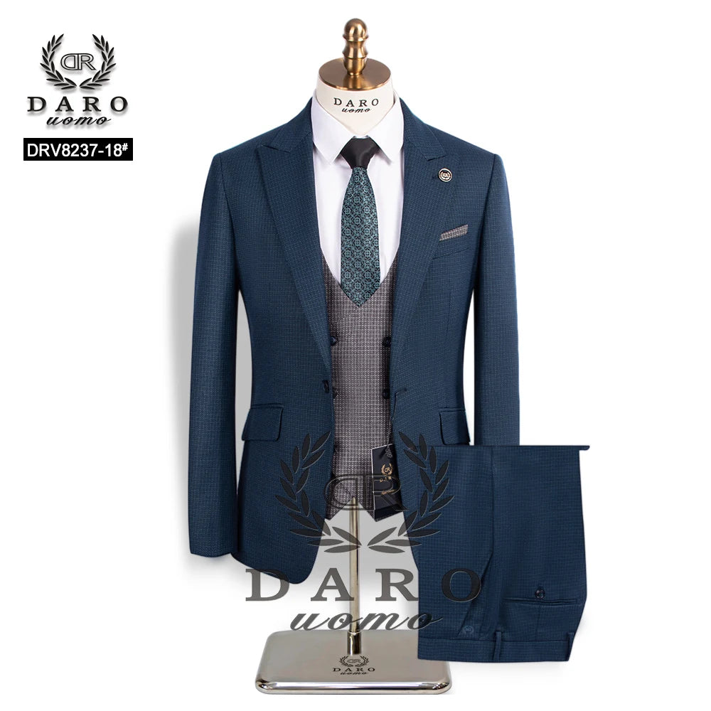 2024 DAROuomo Mens Suit terno Slim Fit Casual one button Fashion Grid Blazer Side Vent Jacket and Pant for Wedding Party DRV8237