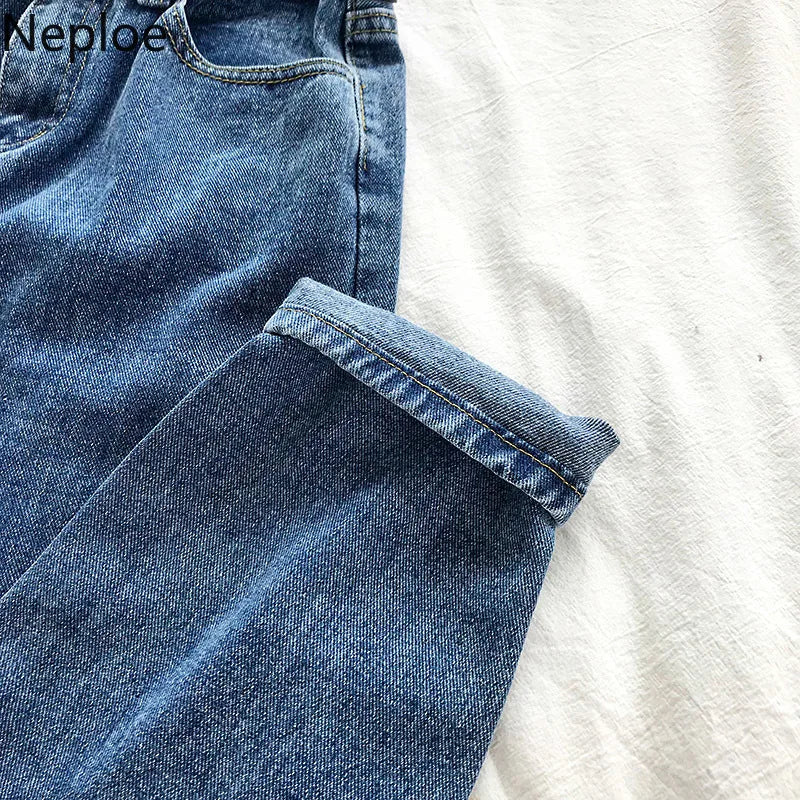 Neploe BF Korean High Waist Jeans Women Solid Belt Harem Pants Loose Casual New High Street Denim Trousers Pantalon Femme 90231