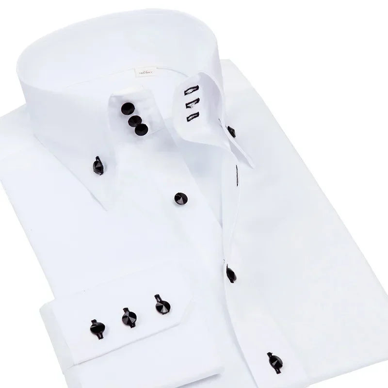 New high-end Crystal button men's long-sleeved stretch shirt business banquet leisure slim trend men's shirts can be wholesale.