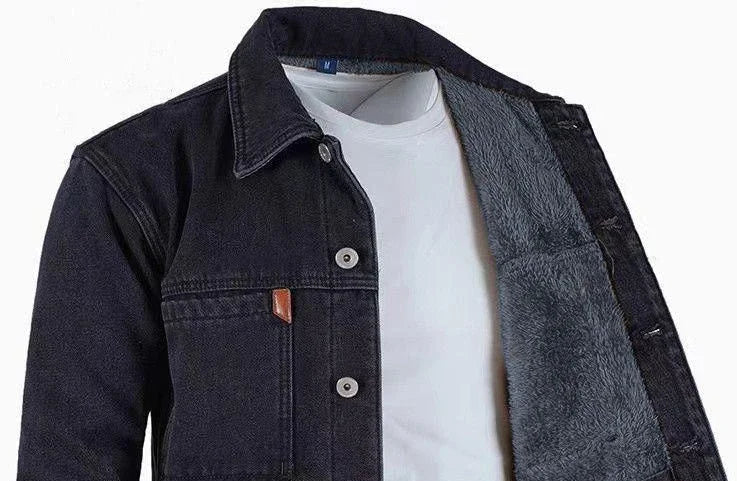 Men's Denim Jacket Padding Wool Male Jean Coats Elatic Black with Sheep Padded Warm Wide Shoulders One Piece Cheap Price Stylish