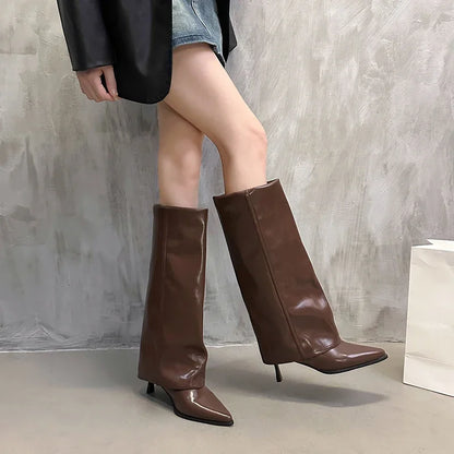 Women's Pointed Toe Knee-high Boots Stiletto Heel Sleeve High Heels Sexy Boots Women 2024 Fashion Spring and Autumn New Style