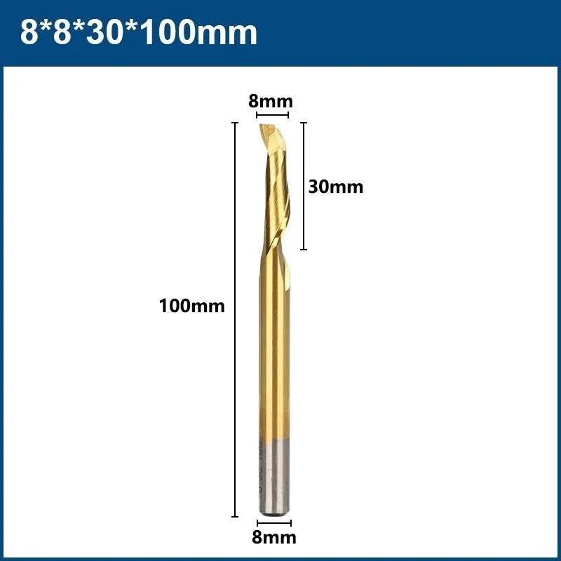 XCAN  Aluminum Spiral End Mill 8mm Shank HSS Milling Cutter Single Flute CNC Router Bit TiN Coated End Mill for Wood Cutting