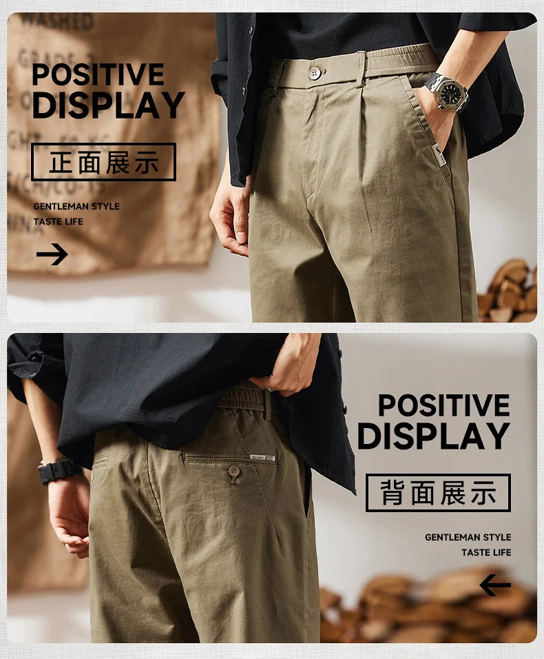 HIQOR Men Elastic Waist Cargo Pants New In Man Cotton Casual Pants Male Workwear Hombre Straight Trousers Male Big Size 28-38