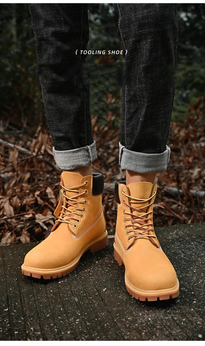 Boots Men High Top Boots High Quality Women Leather Shoes Fashion Outdoor Sneakers Men Lace Up Non-Slip Ankle Boots for Couple