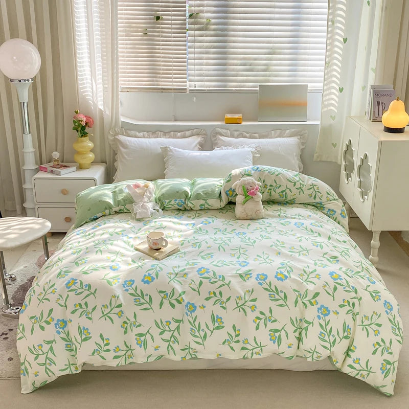 Fresh Floral Pattern Duvet Cover 1Pc 100% Cotton Skin-friendly Breathable Comforter Cover Home Bedding for Kids Teens Adults