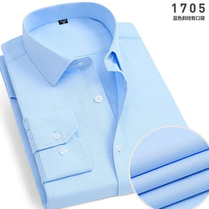 Men's long-sleeved shirt Business casual non-ironing plaid stripes slim fit spring summer autumn high quality tooling office