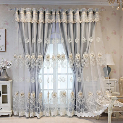 1PC High-precision Luxury Embroidered Fabric and Gauze Integrated Curtains