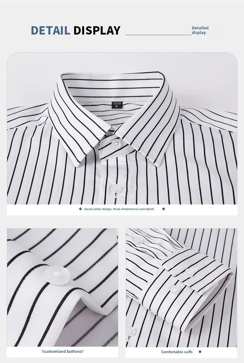 New Men Dress Shirt Long Sleeve Striped Business Office Casual Quality Shirts Slim Fit Streetwear Homme Camisas De Hombre